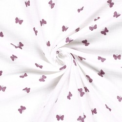 Tissu Double Gaze de Coton Gaze Papillon Violet | Tissus Loup