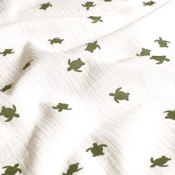 Tissu Double Gaze de Coton Gaze Tortues Vertes | Tissus Loup