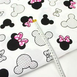 Tissu Coton Tissu Minnie Mouse Nœud fuchsia Grande Tête | Tissus Loup