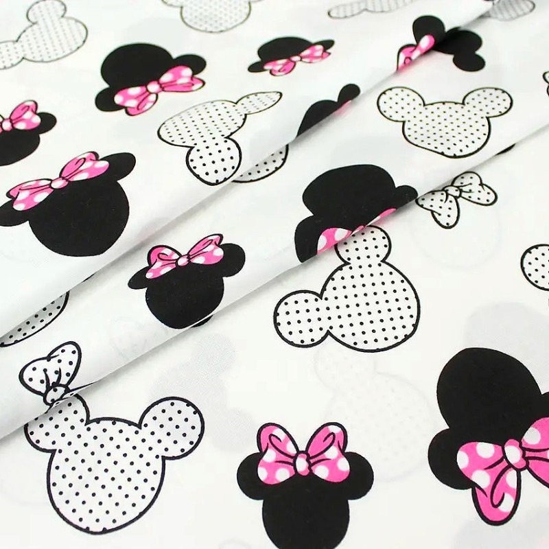Tissu Coton Tissu Minnie Mouse Nœud fuchsia Grande Tête | Tissus Loup