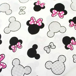 Tissu Coton Tissu Minnie Mouse Nœud fuchsia Grande Tête | Tissus Loup