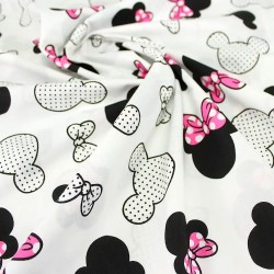 Tissu Coton Tissu Minnie Mouse Nœud fuchsia Grande Tête | Tissus Loup