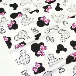 Tissu Coton Tissu Minnie Mouse Nœud fuchsia Grande Tête | Tissus Loup