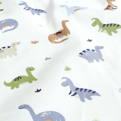 Tissu Jersey coton Dinosaures Fond Blanc Cassé | Tissus Loup