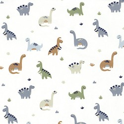 Tissu Jersey coton Dinosaures Fond Blanc Cassé | Tissus Loup