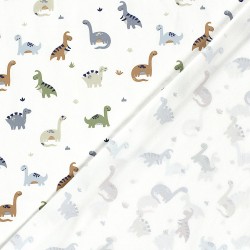 Tissu Jersey coton Dinosaures Fond Blanc Cassé | Tissus Loup