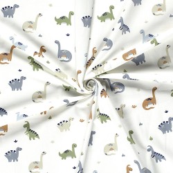 Tissu Jersey coton Dinosaures Fond Blanc Cassé | Tissus Loup
