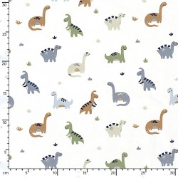 Tissu Jersey coton Dinosaures Fond Blanc Cassé | Tissus Loup