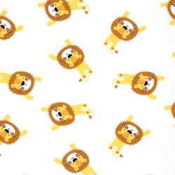 Tissu Jersey coton Petits Lions Fond Blanc Cassé | Tissus Loup