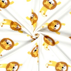 Tissu Jersey coton Petits Lions Fond Blanc Cassé | Tissus Loup