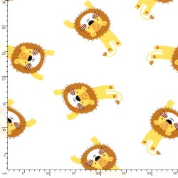 Tissu Jersey coton Petits Lions Fond Blanc Cassé | Tissus Loup