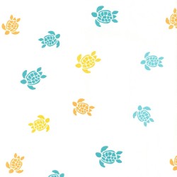 Tissu Jersey coton Tortues Jaune Turquoise et Orange Fond Blanc Cassé | Tissus Loup