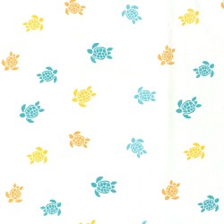 Tissu Jersey coton Tortues Jaune Turquoise et Orange Fond Blanc Cassé | Tissus Loup