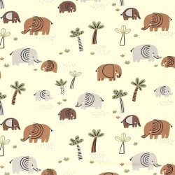 Tissu Jersey coton Éléphant dans la Savane Fond Blanc écru | Tissus Loup
