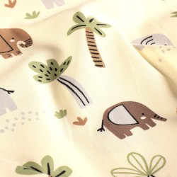 Tissu Jersey coton Éléphant dans la Savane Fond Blanc écru | Tissus Loup