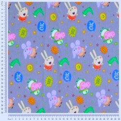 Tissu Jersey coton Peppa Pig et Emilie Eléphant Fond Gris | Tissus Loup