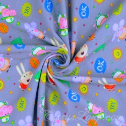 Tissu Jersey coton Peppa Pig et Emilie Eléphant Fond Gris | Tissus Loup