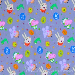 Tissu Jersey coton Peppa Pig et Emilie Eléphant Fond Gris | Tissus Loup