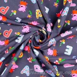 Tissu Jersey coton Peppa Pig Fond Gris Foncé | Tissus Loup