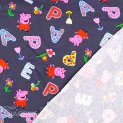 Tissu Jersey coton Peppa Pig Fond Gris Foncé | Tissus Loup
