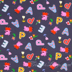 Tissu Jersey coton Peppa Pig Fond Gris Foncé | Tissus Loup