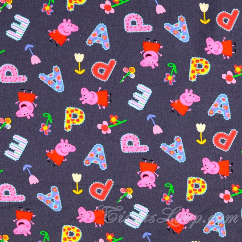 Tissu Jersey coton Peppa Pig Fond Gris Foncé | Tissus Loup