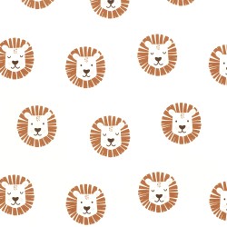Tissu Jersey coton Têtes de Lions Fond Blanc Cassé | Tissus Loup
