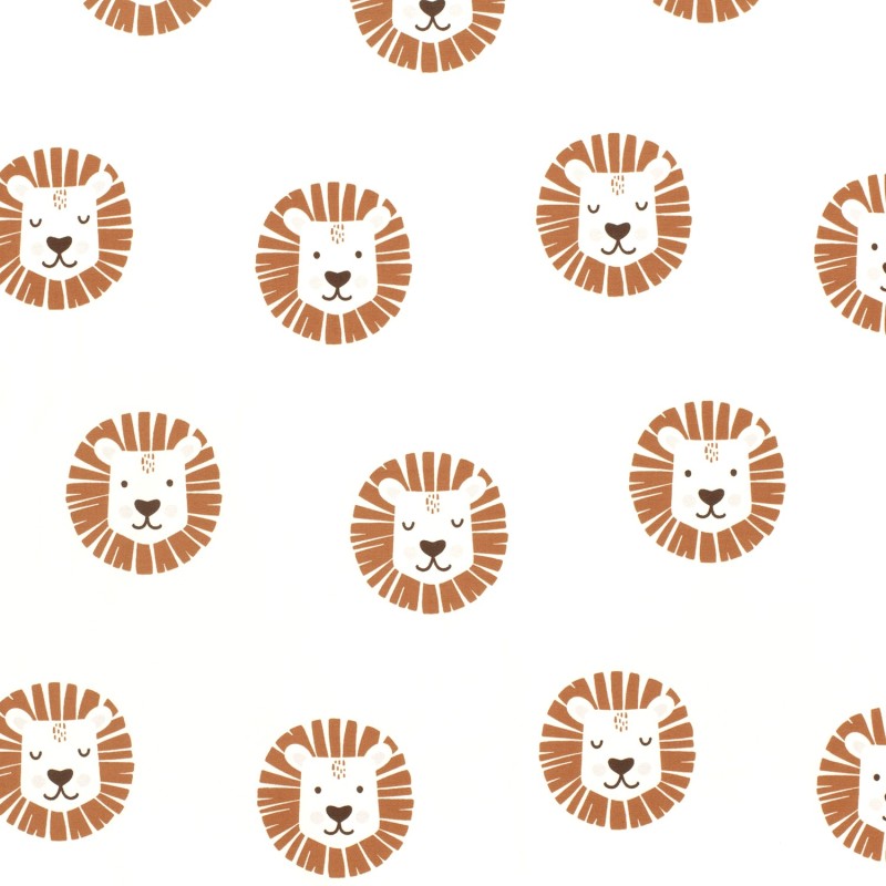 Tissu Jersey coton Têtes de Lions Fond Blanc Cassé | Tissus Loup