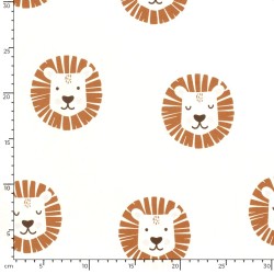 Tissu Jersey coton Têtes de Lions Fond Blanc Cassé | Tissus Loup
