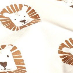 Tissu Jersey coton Têtes de Lions Fond Blanc Cassé | Tissus Loup