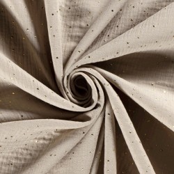 Tissu Double Gaze de Coton pois doré fond Gris-Beige | Tissus Loup