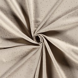 Tissu Double Gaze de Coton pois doré fond Gris-Beige | Tissus Loup