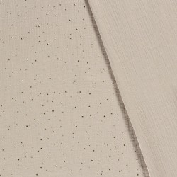 Tissu Double Gaze de Coton pois doré fond Gris-Beige | Tissus Loup