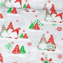Tissu Lutins de Noël - Bonnets Rouge et Vert | Tissus Loup