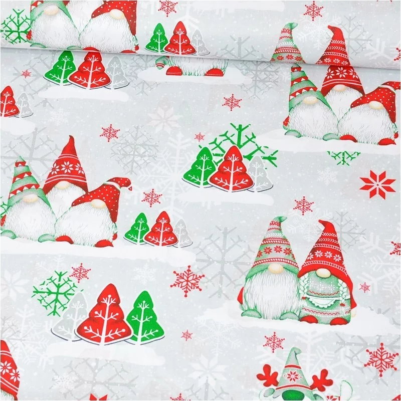 Tissu Lutins de Noël - Bonnets Rouge et Vert | Tissus Loup