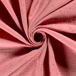 Tissu Double Gaze Rose Antique à pois dorés | Tissus Loup