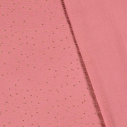 Tissu Double Gaze Rose Antique à pois dorés | Tissus Loup