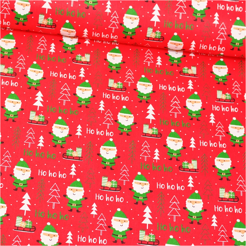 Tissu Coton Père Noël Vert - Ho ho ho | Tissus Loup