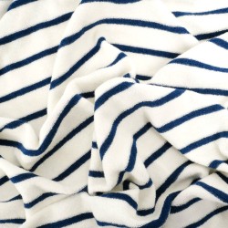 Tissu Jersey Mini Éponge Rayures Bleu Marine Fond Blanc Cassé | Tissus Loup