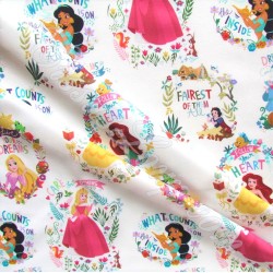 Tissu Coton Princesses Disney fond blanc | Tissus Loup