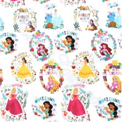 Tissu Coton Princesses Disney fond blanc | Tissus Loup