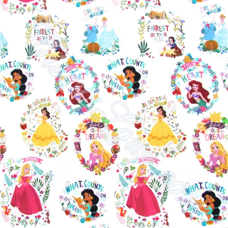 Tissu Coton Princesses Disney fond blanc | Tissus Loup