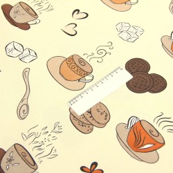 Tissu Déco Semi-Panama Café et Biscuits Fond Crème| Tissus Loup