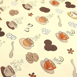 Tissu Déco Semi-Panama Café et Biscuits Fond Crème| Tissus Loup