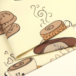 Tissu Déco Semi-Panama Café et Biscuits Fond Crème| Tissus Loup
