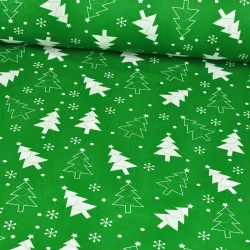 Tissu Coton Sapin de Noël Fond Vert | Tissus Loup
