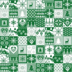 Tissu Coton Mosaïque de Noël Fond Vert | Tissus Loup