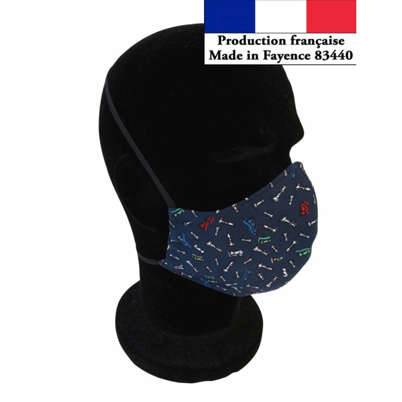 Masque protection Jeu d'Échecs design à la mode réutilisable AFNOR | Tissus Loup