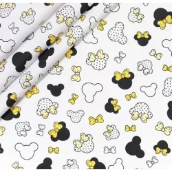 Tissu Minnie-Mickey-Mouse Petite Tête Nœud Papillon Jaune | Tissus Loup