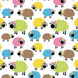 Tissu Coton Moutons Colorés | Tissus Loup
